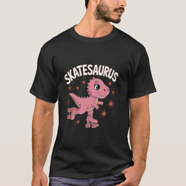 Roller Skating Dinosaur T-Rex Skate Dino Funny Rol T-Shirt (Front)