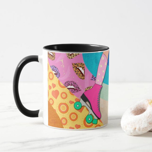 Roller Skating Fun 1980s Style Mug (With Donut)