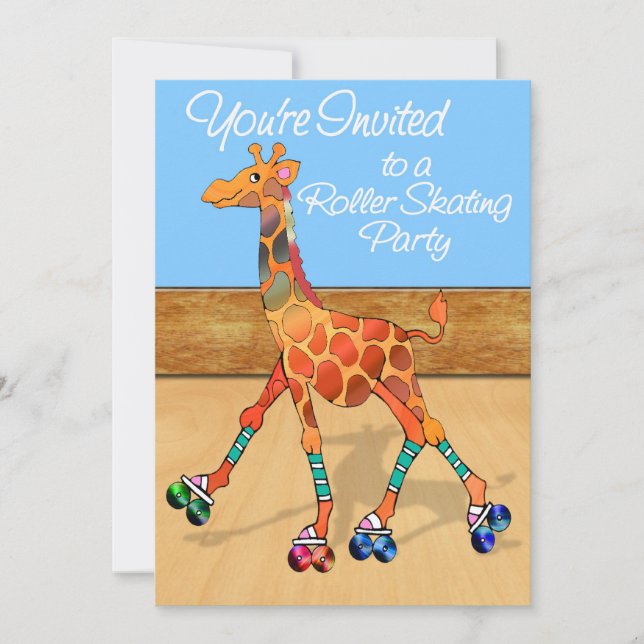Roller Skating Giraffe at the Rink Party Invitation (Front)