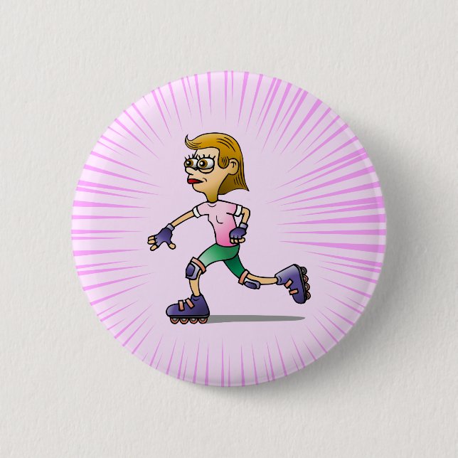 Roller Skating Girl 2 Inch Round Button (Front)