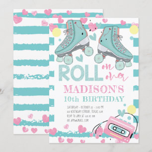 Roller Skating Girl Birthday Pastel Blue Pink  Invitation