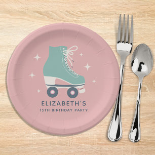Roller Skating Girls Birthday Party Pink Paper Plate