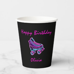 Roller Skating Girls Neon Glow Party Birthday Paper Cups