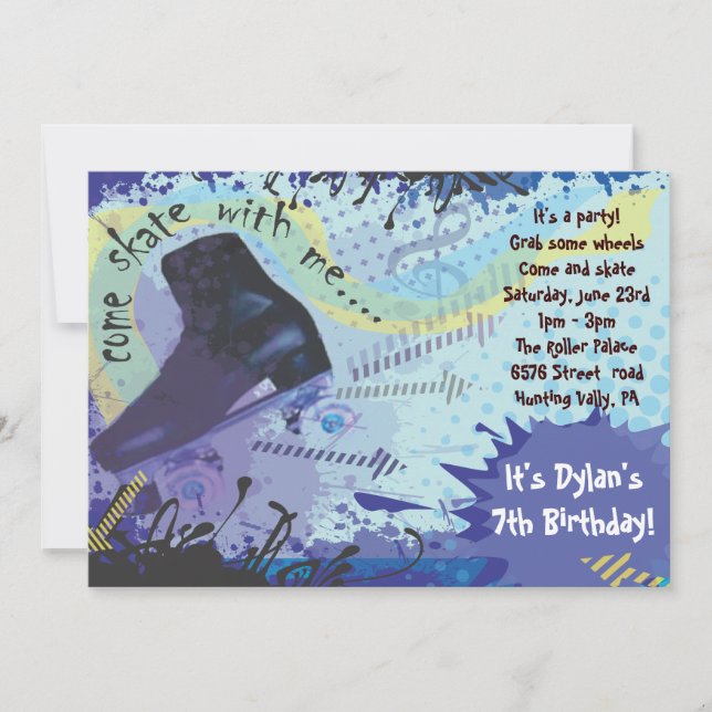 Roller Skating Invitation Happy Birthday Party (Front)