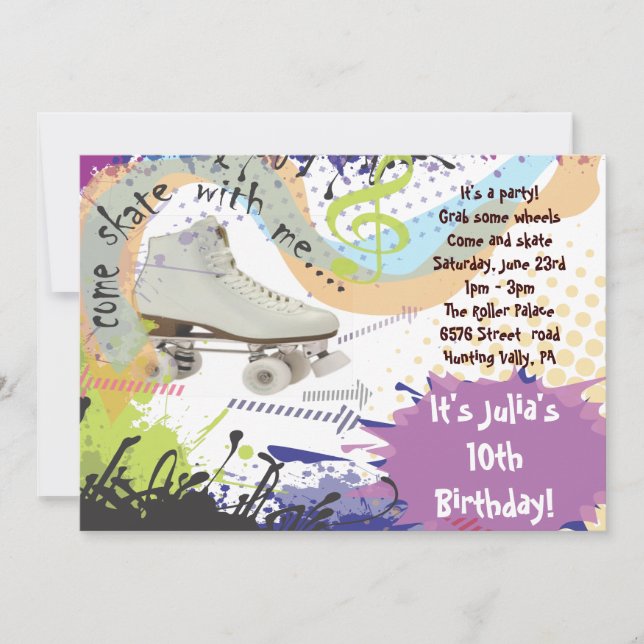 Roller Skating Invitation Happy Birthday Party (Front)