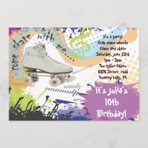 Roller Skating Invitation Happy Birthday Party