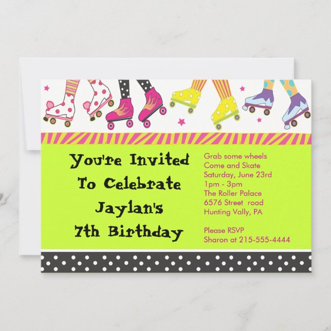 Roller Skating Invitation Happy Birthday Party (Front)