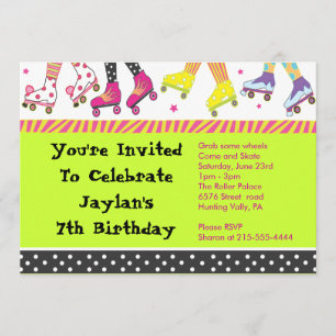 Roller Skating Invitation Happy Birthday Party