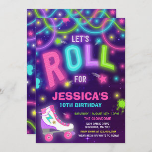 Roller Skating Invitation Neon Glow Skating Party