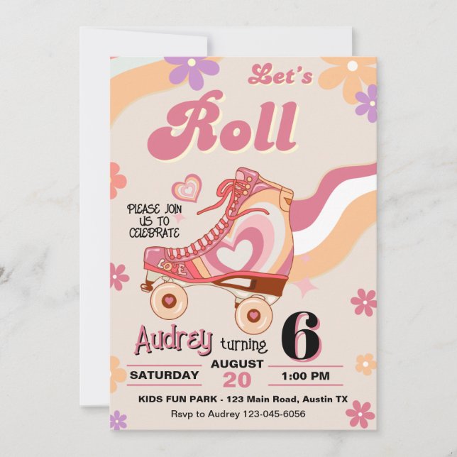 Roller Skating Let's Roll Birthday Invitation (Front)