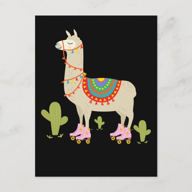 Roller Skating Llama Retro Roller Skater Animal Postcard (Front)