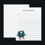 Roller Skating Monster Personalized Kids Lined Card<br><div class="desc">Cute Roller Skating Monster in Blue Personalized Kids Lined Note Card</div>