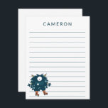 Roller Skating Monster Personalized Kids Lined Card<br><div class="desc">Cute Roller Skating Monster in Blue Personalized Kids Lined Note Card</div>