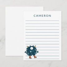 Roller Skating Monster Personalized Kids Lined Card
