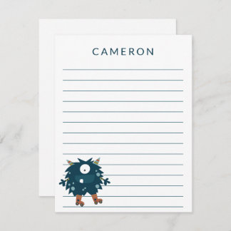 Roller Skating Monster Personalized Kids Lined Card