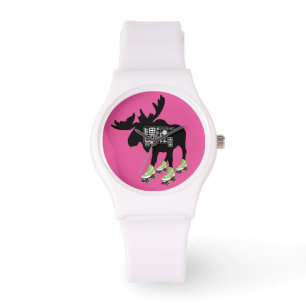 Roller Skating Moose Sporty White Watch