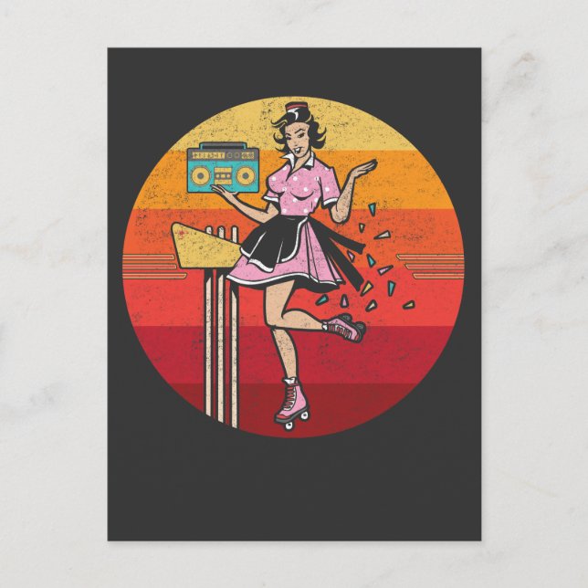 Roller Skating old Radio Female 70s 80s Skater Postcard (Front)