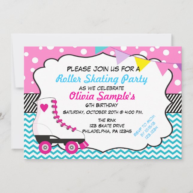 Roller Skating Party Chevron Birthday Invitation (Front)