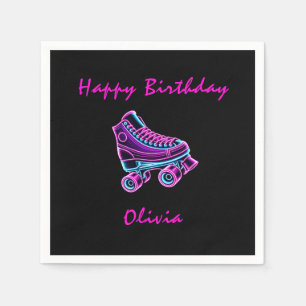 Roller Skating Party Girls Neon Glow Birthday Napkin