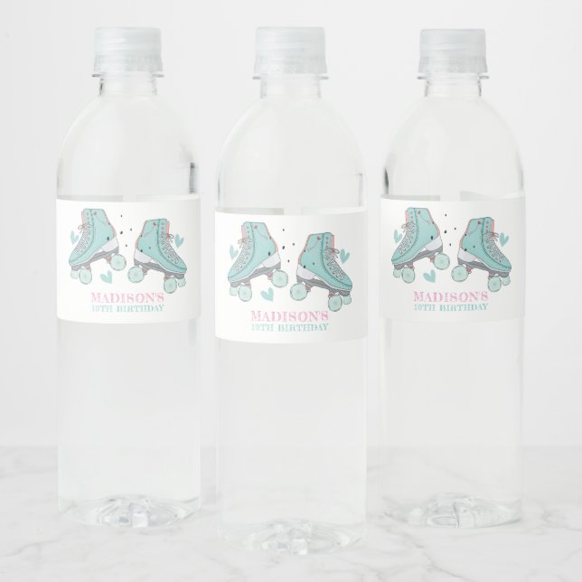 Roller Skating Pastel Personalized Girl Birthday Water Bottle Label (Bottles)