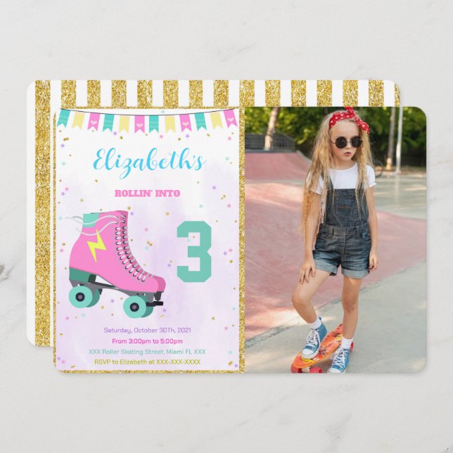 Roller Skating Photo Invitation (Front/Back)