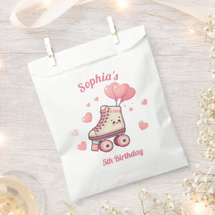 Roller Skating Pink Hearts Girl's Birthday Favour Bag