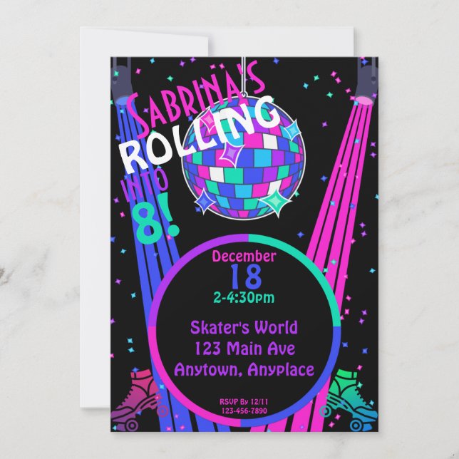 Roller Skating Rink DJ Dance Party Bday Invitation (Front)