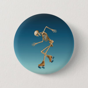 Roller Skating Skeleton Blues 2 Inch Round Button