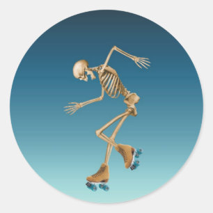 Roller Skating Skeleton Blues Classic Round Sticker
