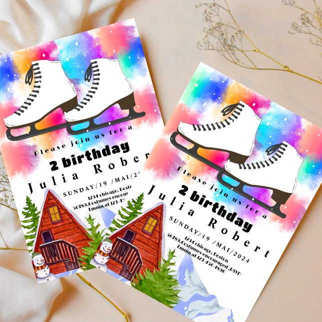 Roller Skating snow winter watercolor Birthday  Invitation (Creator Uploaded)