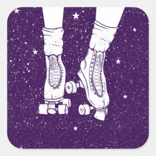 Roller skating space universe scene. square sticker