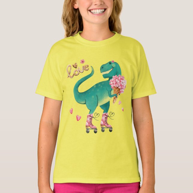 Roller Skating T-rex in Love T-Shirt (Front)
