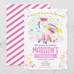 Roller Skating Unicorn Girl Magical Birthday Party Invitation