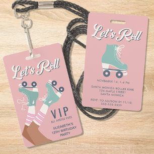 Roller Skating VIP Birthday Party Invitation Badge