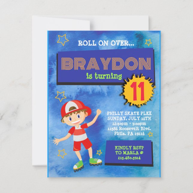Roller Ski Boy Blue Anniversaire Fête Invitation (Devant)