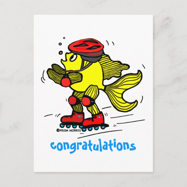 Rollerblade Fish funny Skating cartoon Postcard (Front)