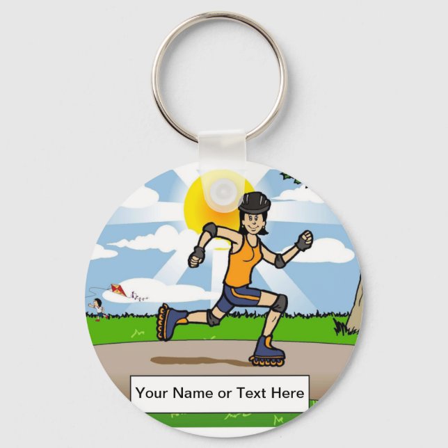 Rollerblading Female Cartoon by PrintedPerfection Keychain (Front)