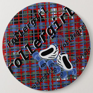 rollergirl plaid attack 6 inch round button
