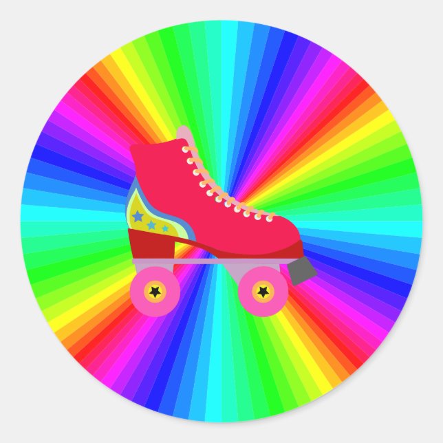 Rollerskate On Color Spectrum Radial Classic Round Sticker (Front)