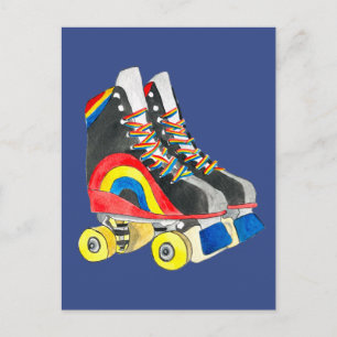 Rollerskates retro eighties art postcard
