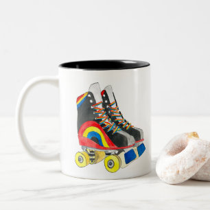 Rollerskates retro eighties art Two-Tone coffee mug
