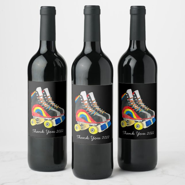 Rollerskates retro eighties art wine label (Bottles)