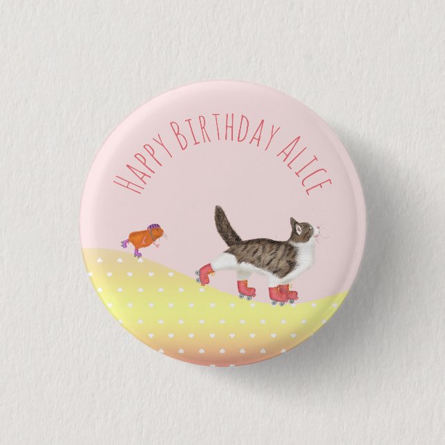 Rollerskating pets party favor badge 1 inch round button (Front)