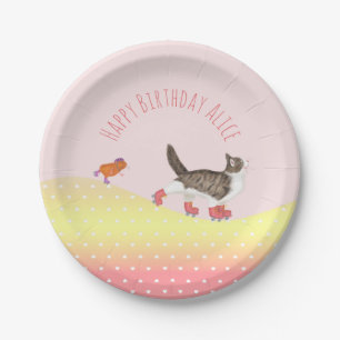 Rollerskating pets round paper party plate
