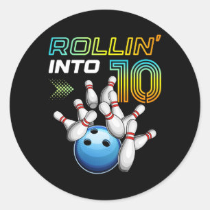 Rollin Into 10 Retro Bowling Birthday Party 10th B Classic Round Sticker