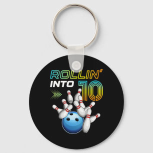 Rollin Into 10 Retro Bowling Birthday Party 10th B Keychain