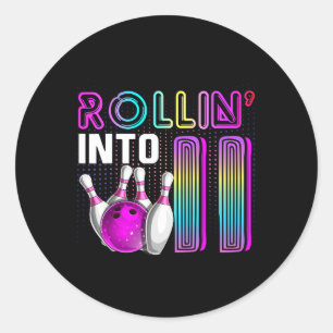 Rollin Into 11 Bowling Birthday Party 11th Birthda Classic Round Sticker