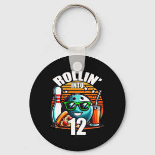 Rollin Into 12 Bowling Birthday Party 12th Birthda Keychain