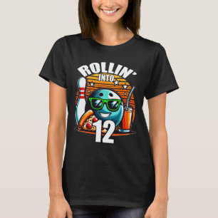 Rollin Into 12 Bowling Birthday Party 12th Birthda T-Shirt