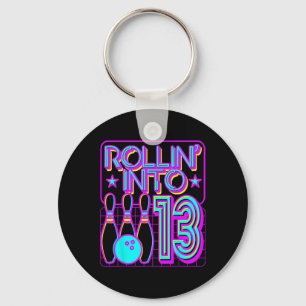 Rollin Into 13 Bowling Bowler 13th Birthday Party Keychain